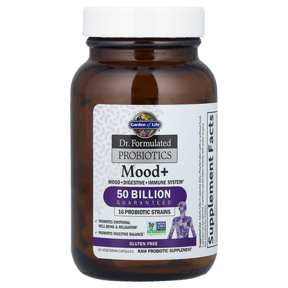 Garden of Life Mood+ Probiotic with Ashwagandha – 60 Veggie Caps, Gluten Free & Non-GMO