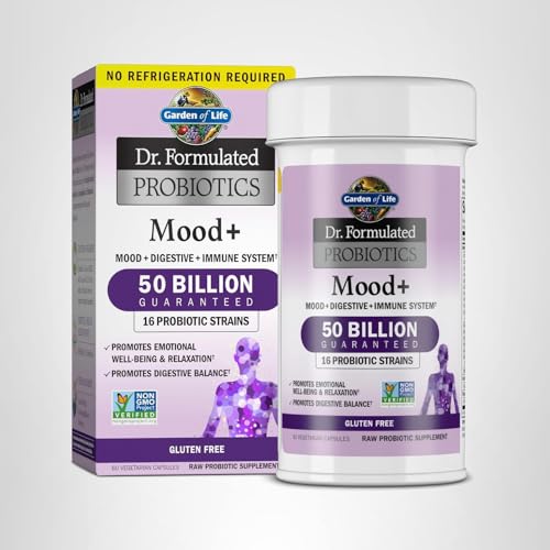 Garden of Life Mood+ Probiotics – Dr Formulated Mood Support with Ashwagandha, 60 Veggie Caps