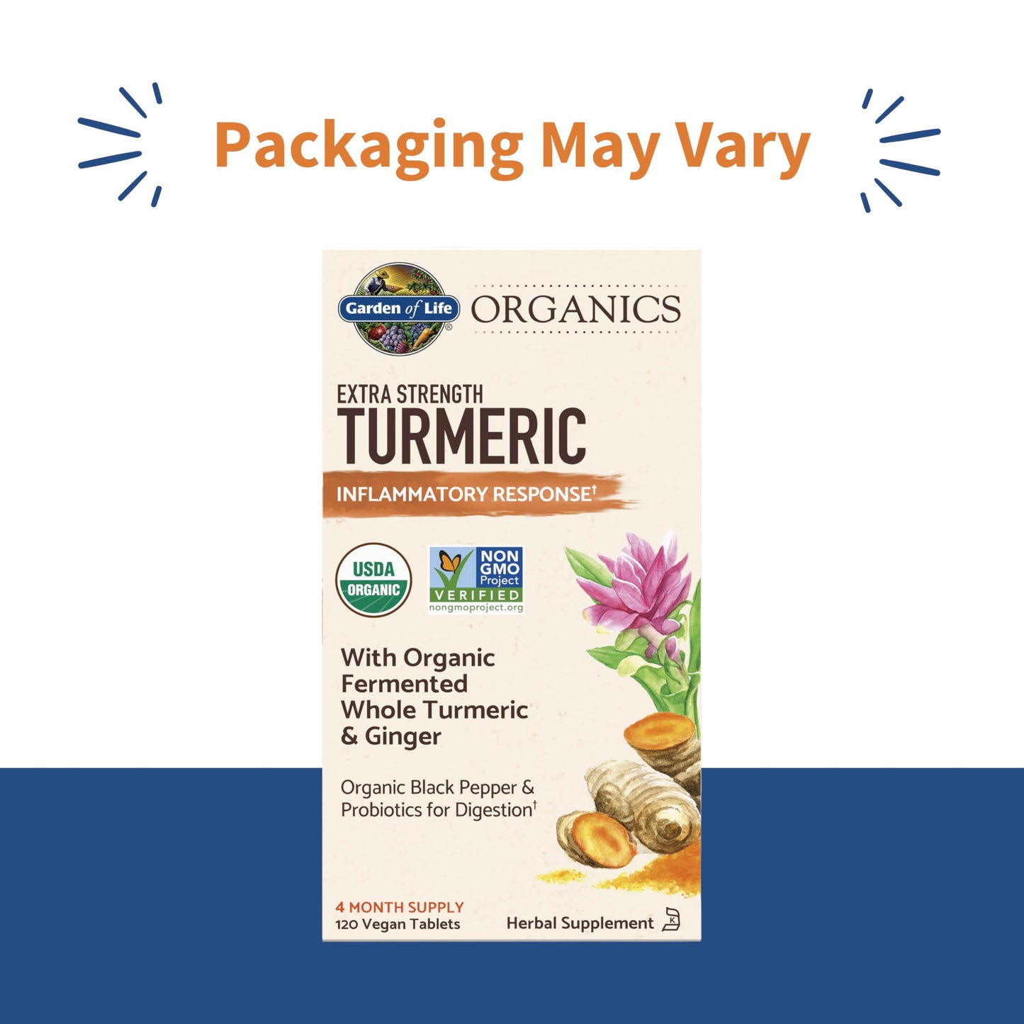 Garden of Life Organic Turmeric Extra Strength 100mg Curcumin – 120 Tablets
