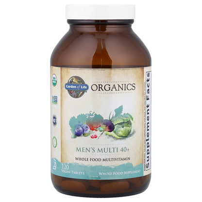 Garden of Life Organics Organics Whole Food Multivitamin for Men 40+ 120 Tablets | Vegan & Certified Organic