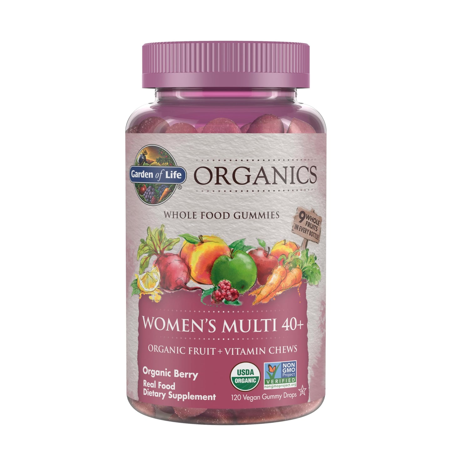 Garden of Life Organics Women 40+ Gummies – Organic Berry | Non-GMO, Vegan | 120 Real Fruit Gummies