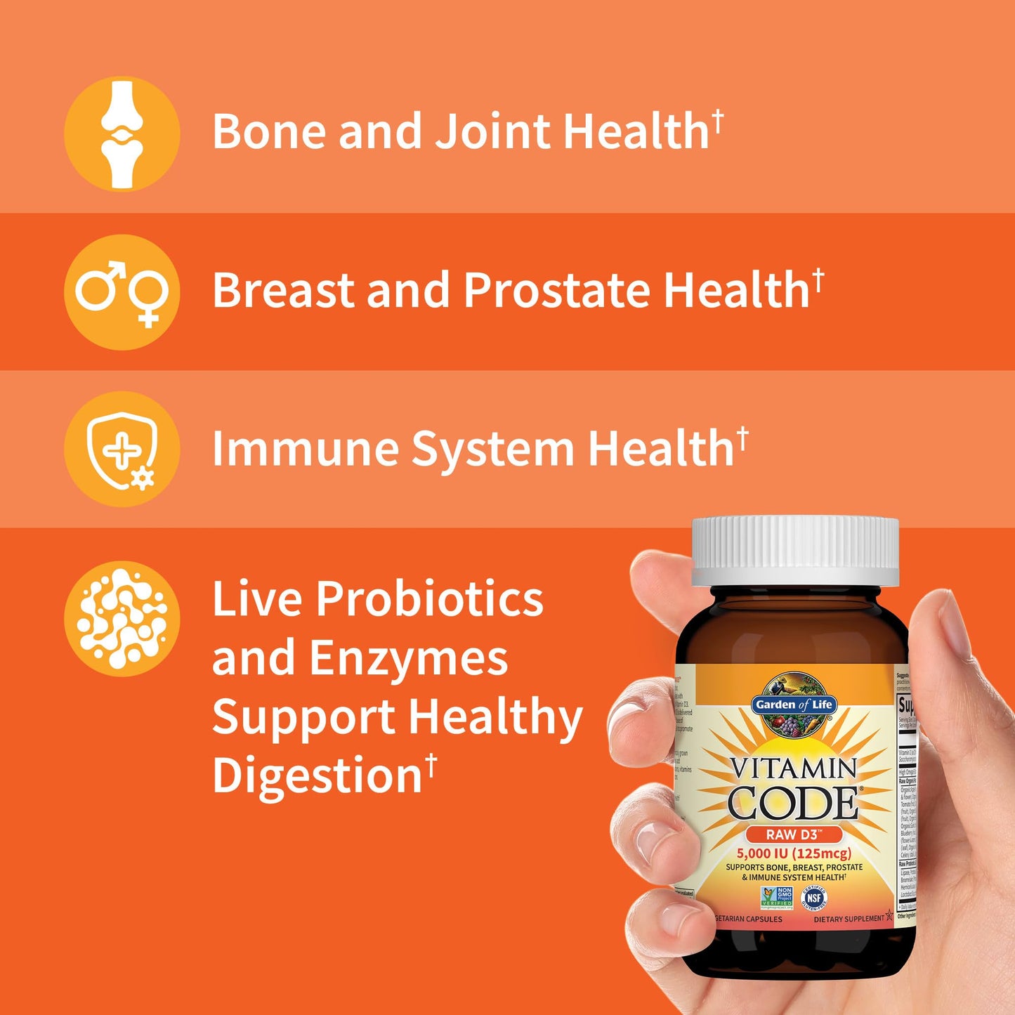 Garden of Life Vitamin D3 5000 IU – RAW D3, 60 Veg Capsules