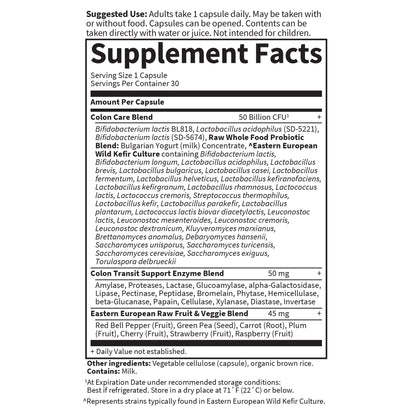Garden of Life Raw Probiotics Colon Care - 50B CFU, 30 Capsules