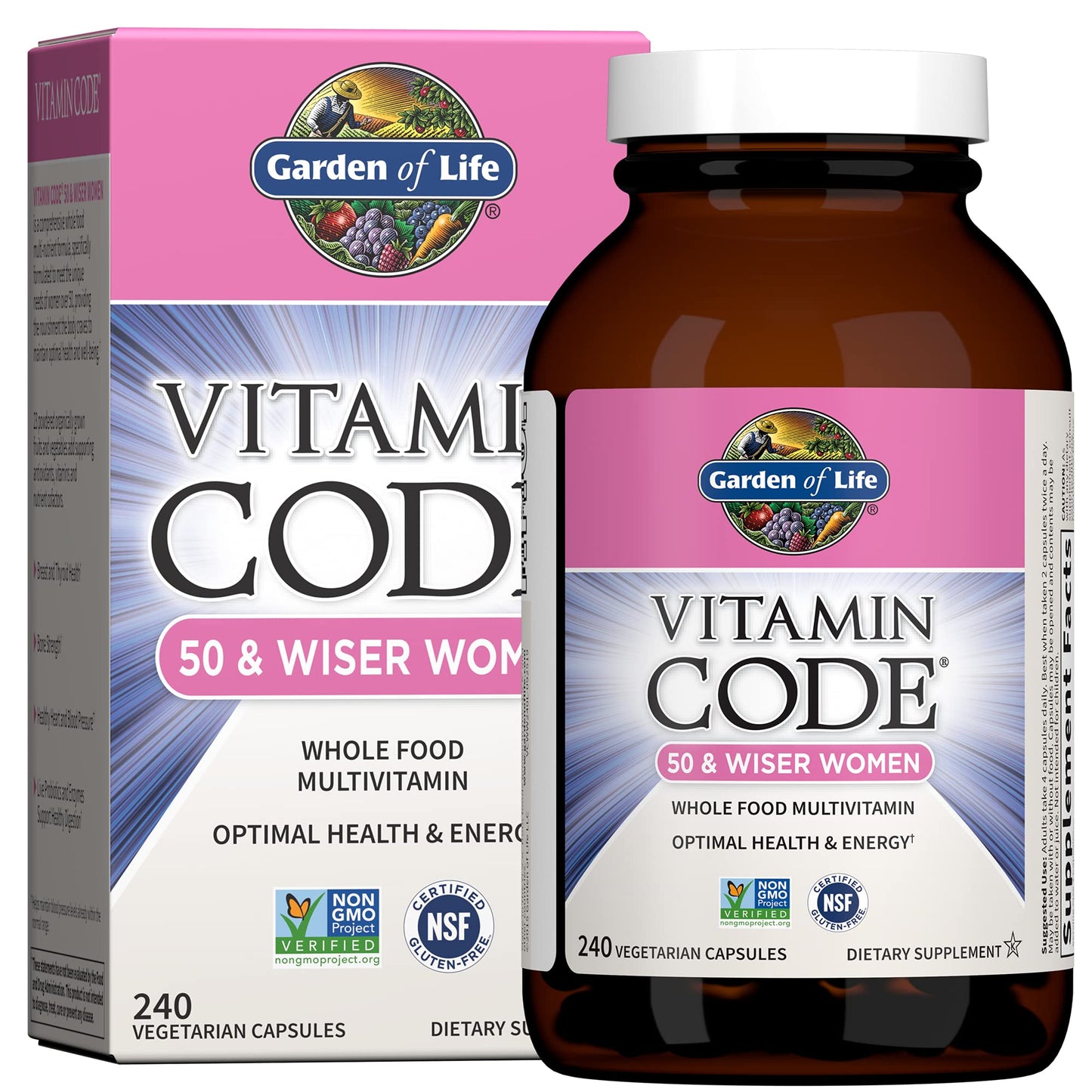 Garden of Life Vitamin Code 50+ Women Multivitamin – Probiotics, Enzymes & Whole-Food Nutrition | 240 Capsules