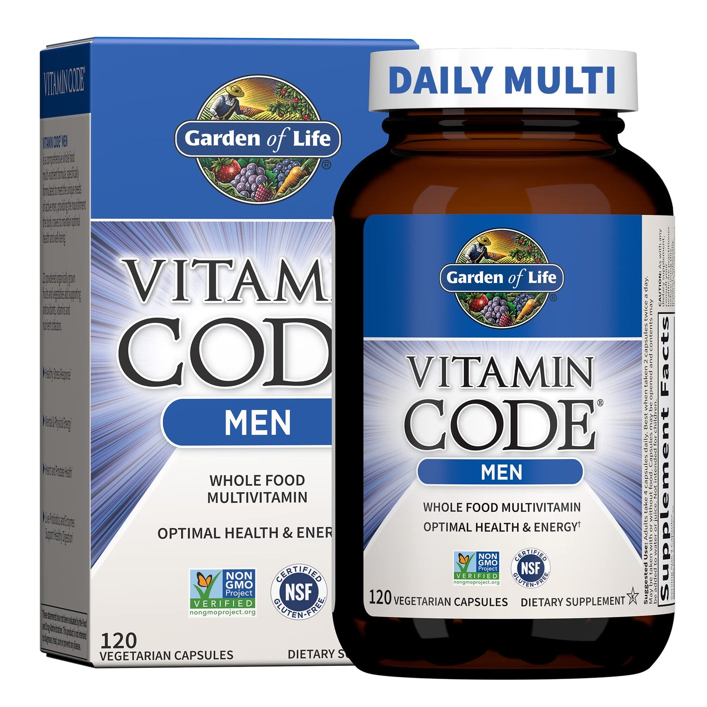 Garden of Life Vitamin Code Men's Whole-Food Multivitamin - 120 Caps | Probiotics, Prostate & Heart Health