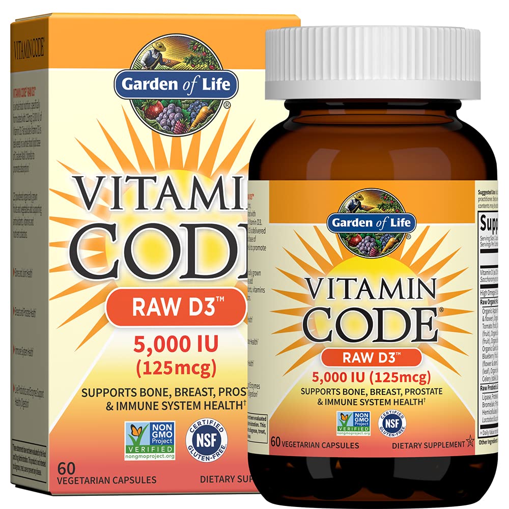 Garden of Life Vitamin D3 5000 IU – RAW D3, 60 Veg Capsules