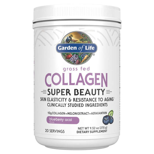 Garden of Life Grass Fed Collagen Super Beauty Powder – Blueberry Acai, 20 Servings