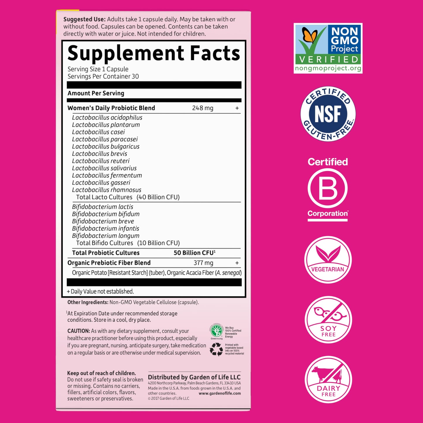 Garden of Life Once Daily Probiotics for Women – 50B CFU, 16 Strains, Dairy Free