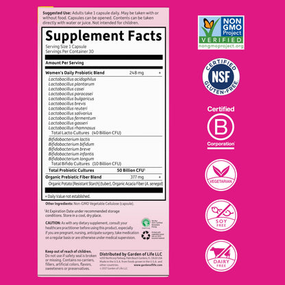 Garden of Life Once Daily Probiotics for Women – 50B CFU, 16 Strains, Dairy Free