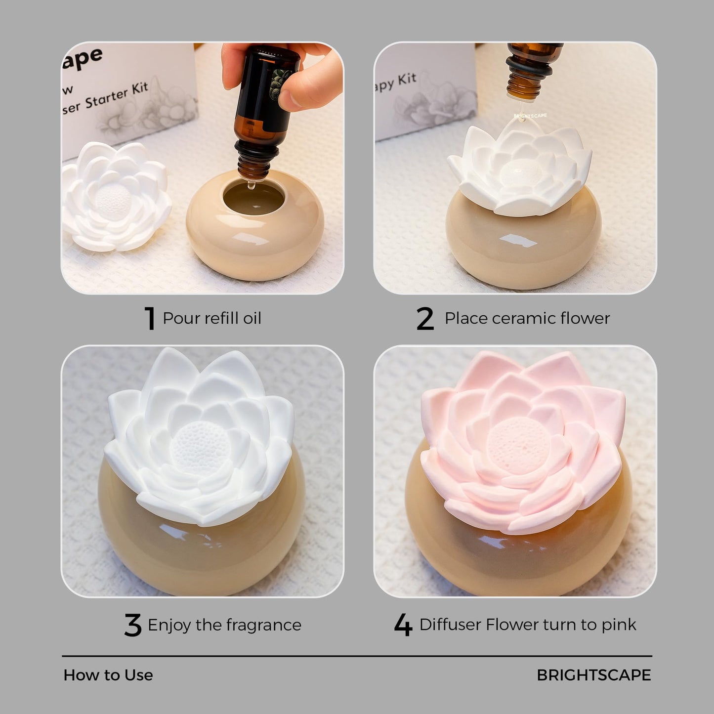 Brightscape ScentFlow Passive Aroma Diffuser Starter Kit – Gardenia Oil