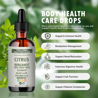 Red Yeast Rice Drops - Cholesterol Support Blend with Citrus Bergamot | 2 fl oz (60 ml)