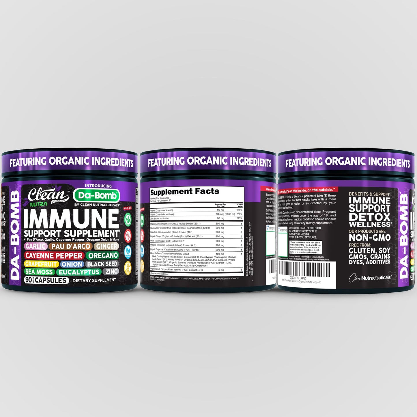 Organic Immune Support with PAU D'Arco, Garlic, Cayenne Pepper, Oregano, Ginger & More | Clean Nutra