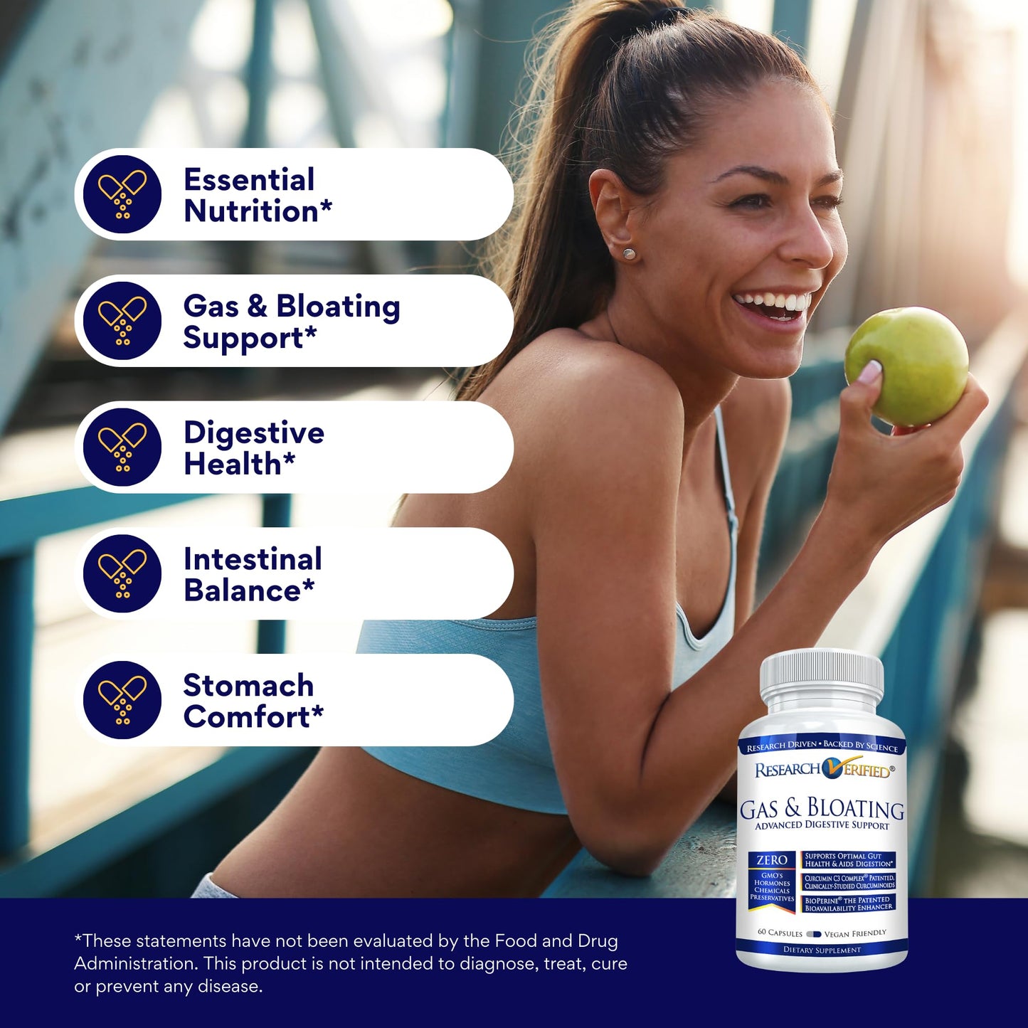 Gas & Bloating Relief - Artichoke, Ginger, Peppermint Leaf Powder - 60 Vegan Capsules | Research Verified