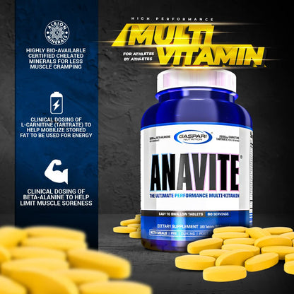 Gaspari Nutrition Anavite – Sports Multi-Vitamin with Amino Acids, Beta-Alanine & L-Carnitine (180 Tablets)
