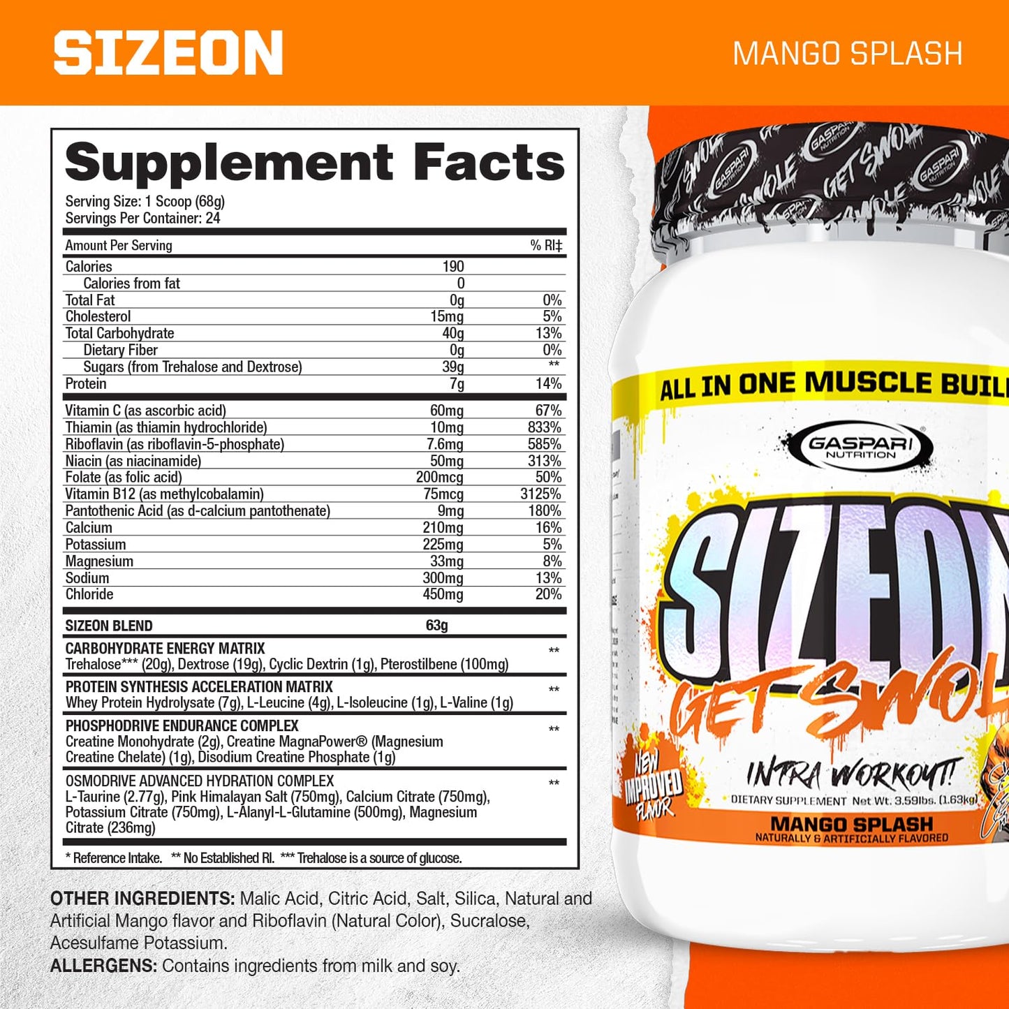 Gaspari SizeOn Mango Splash – Hybrid Intra-Workout Amino Acids & Creatine
