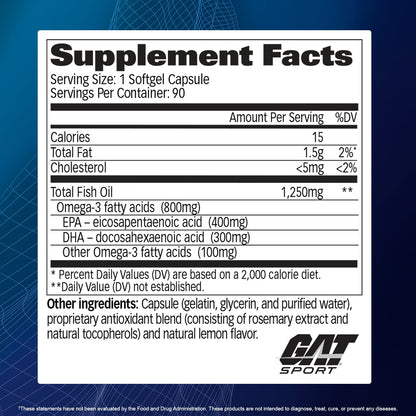 GAT SPORT Omega-3 Fish Oil 90 Softgels – High Potency EPA & DHA
