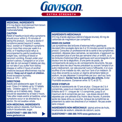 Gaviscon Extra Strength Fruit Antacid Tablets – 60 Count | Fast Heartburn Relief