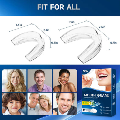 GBN Mouth Guard for Grinding Teeth at Night – Custom Fit Night Guard (2 Sizes) + 12 Cleaning Tablets