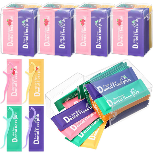Geiserailie 200Pcs Individually Wrapped Dental Floss Picks Bulk – Portable Box Multi-Color for Adults, Travel Size