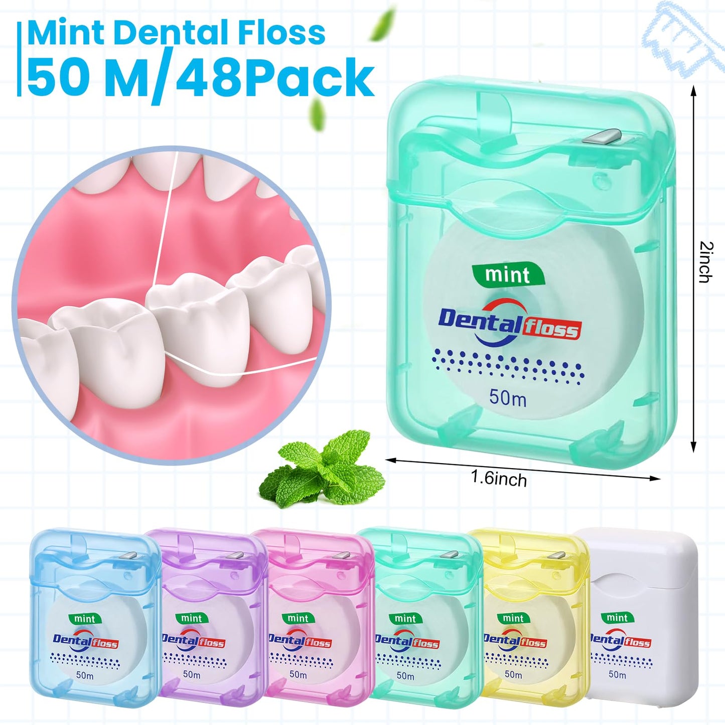Geiserailie 72 Pack Mint Floss Bulk – 50m Travel Waxed Dental Floss, Multicolor
