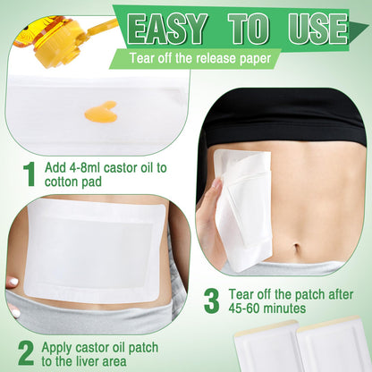 Geiserailie 50 Pcs Castor Oil Pack Wraps - Disposable Self-Adhesive Organic Cotton Patches (7.9 x 5.5 inches)