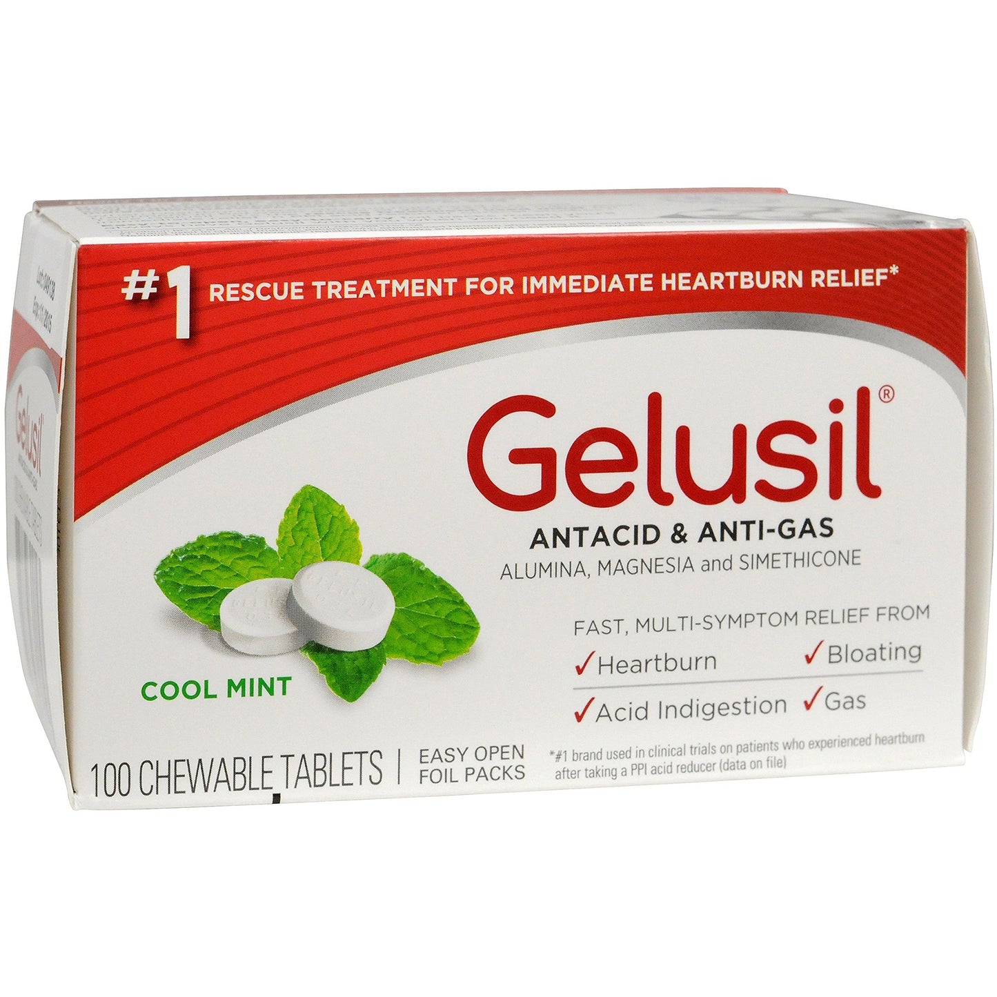 Gelusil Antacid & Anti Gas Tablets – Wellspring Mint, 100 Count Blister Pack