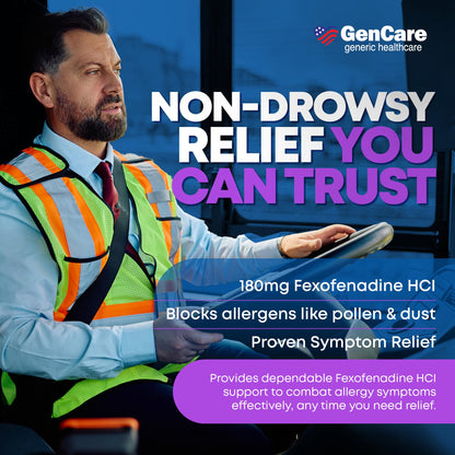 GenCare Allergy Relief Pills – Fexofenadine 180mg, 24-Hour Non-Drowsy (100 Count)