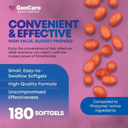 GenCare Ultra Strength Simethicone Gas Relief 180 mg (180 Softgels) | Fast Gas Relief and Bloating Support