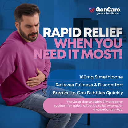 GenCare Ultra Strength Simethicone Gas Relief 180 mg (180 Softgels) | Fast Gas Relief and Bloating Support