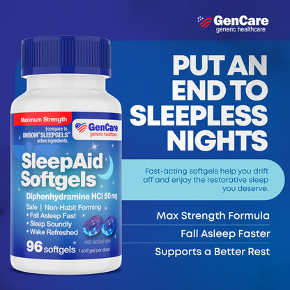 GenCare Maximum Strength Nighttime Sleep Aid – 96 Softgels, Non-Habit Forming Sleep Support