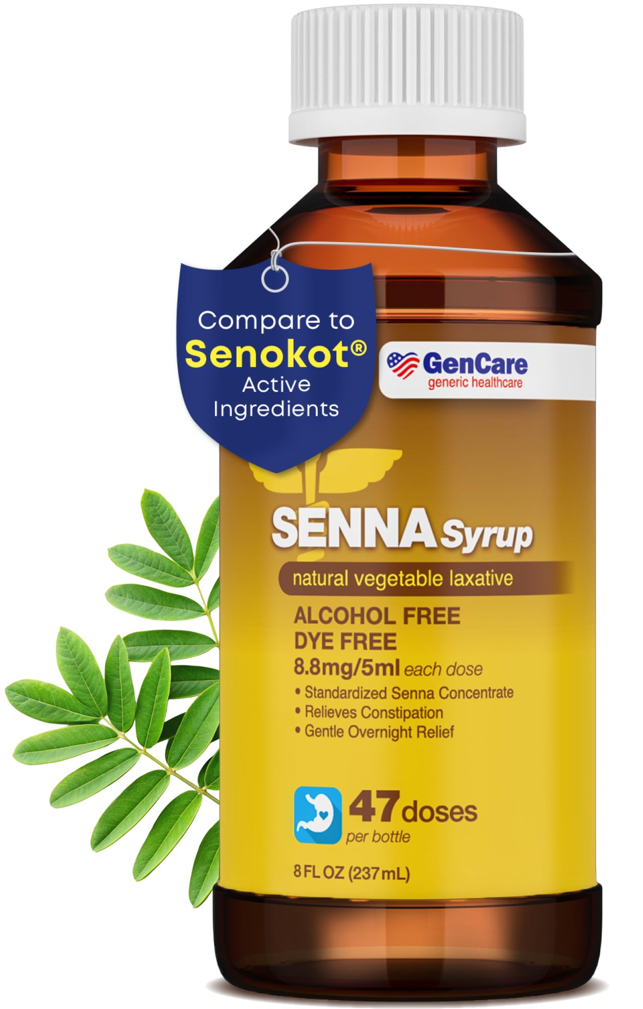 GenCare Senna Syrup Liquid Laxative - All Natural, Easy-to-Swallow 8 Oz