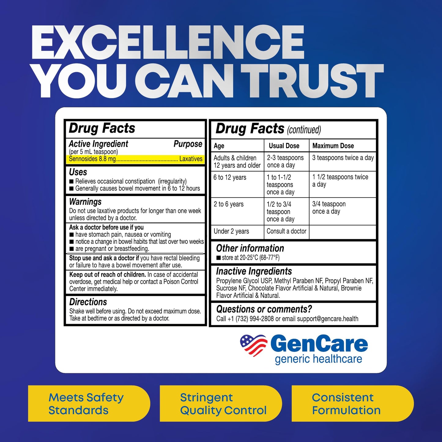 GenCare Senna Syrup Liquid Laxative - All Natural, Easy-to-Swallow 8 Oz