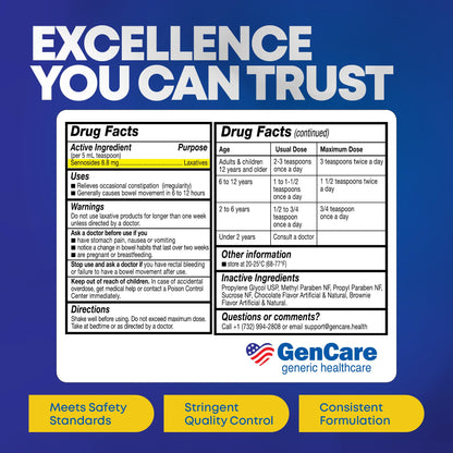 GenCare Senna Syrup Liquid Laxative - All Natural, Easy-to-Swallow 8 Oz