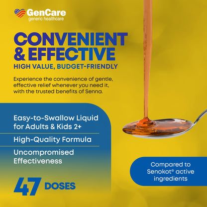 GenCare Senna Syrup Liquid Laxative - All Natural, Easy-to-Swallow 8 Oz