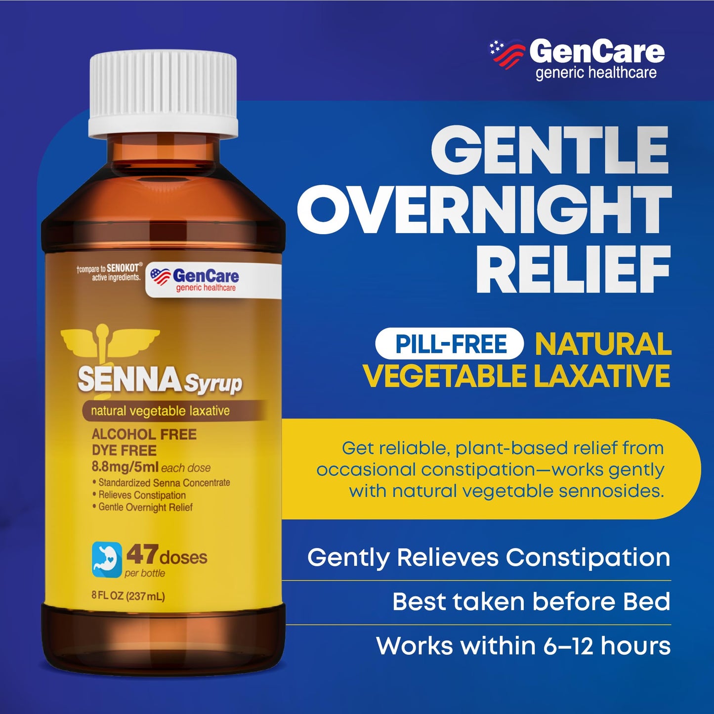 GenCare Senna Syrup Liquid Laxative - All Natural, Easy-to-Swallow 8 Oz