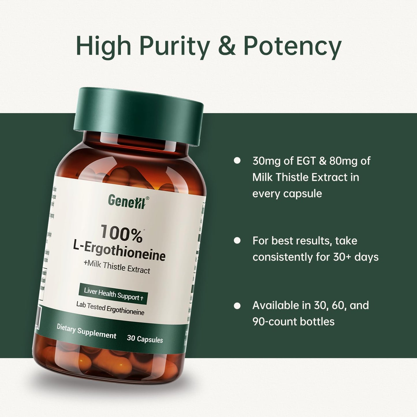 GENEIII Milk Thistle + L-Ergothioneine – Liver & Cellular Health Support | 30mg Ergothioneine | Vegan, Non-GMO | 30 Count