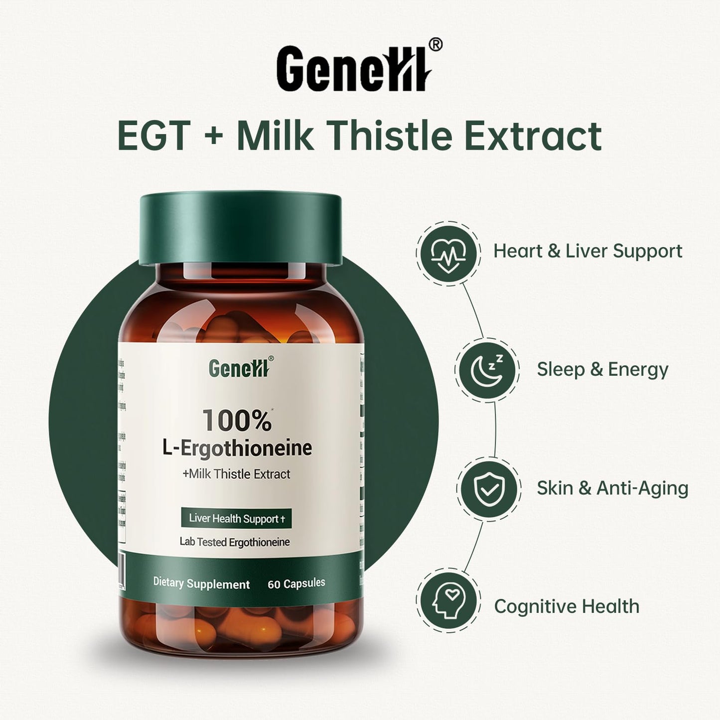 GENEIII Milk Thistle + L-Ergothioneine – Advanced Liver & Cellular Health, 60 Count