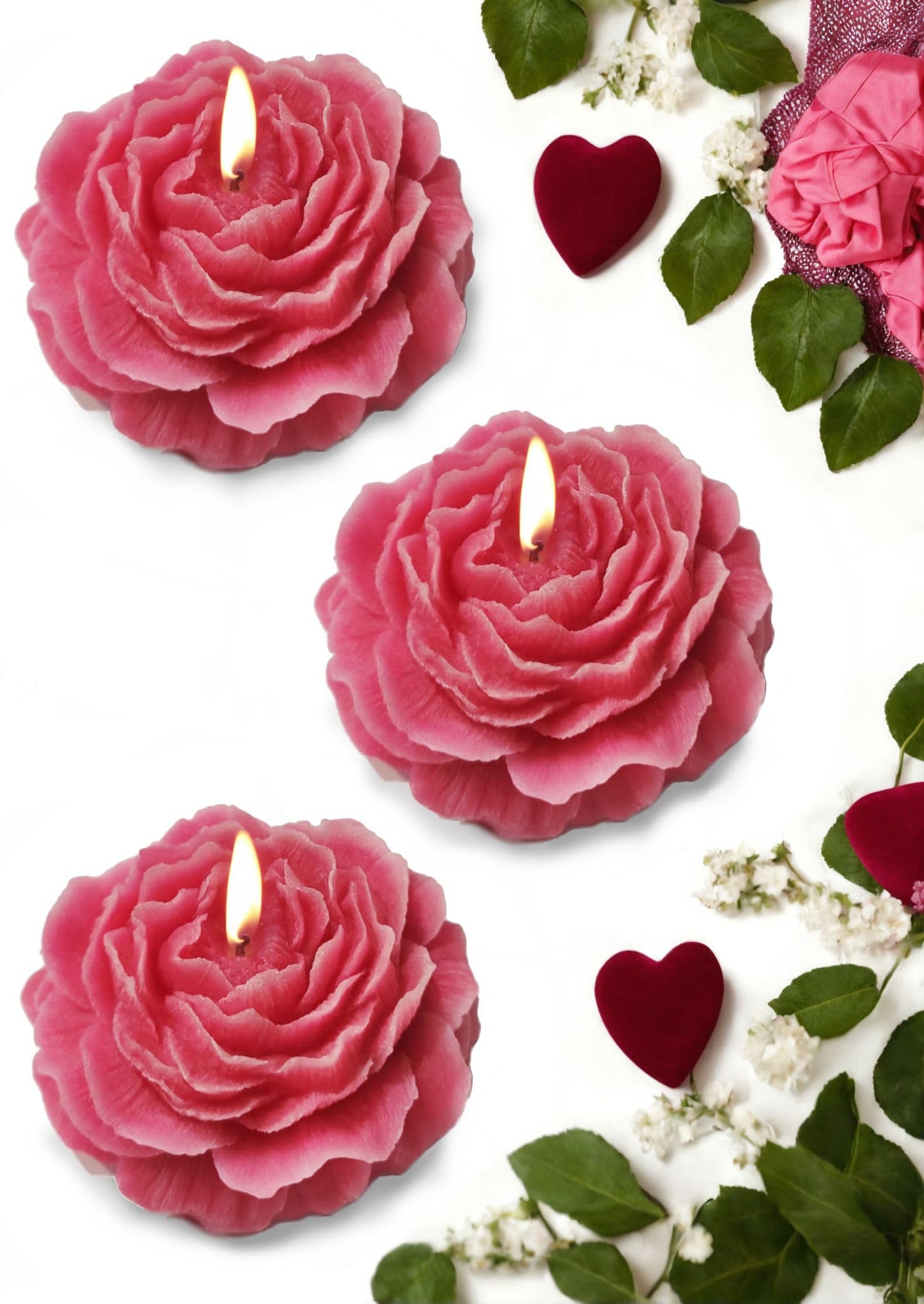 Set of 3 Pink Peony-Shaped Scented Candles – Aromatherapy & Relaxation Gift | Low-Temp Soy Wax