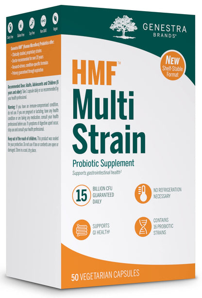 Genestra Brands HMF Multi Strain | Shelf-Stable Probiotic Supplement for Gastrointestinal Health | 50 Vegetarian Capsules