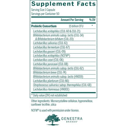 Genestra Brands HMF Multi Strain | Shelf-Stable Probiotic Supplement for Gastrointestinal Health | 50 Vegetarian Capsules