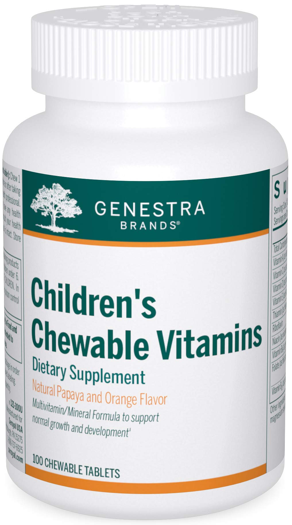Genestra Brands Children's Chewable Vitamins | Vitamin-Mineral Supplement | 100 Chewables | Papaya & Orange Flavor