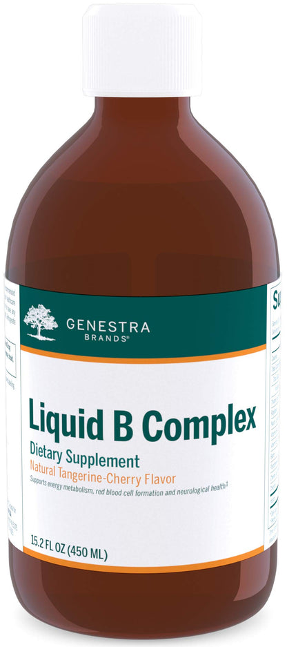 Genestra Brands Liquid B Complex | Broad Spectrum B-Vitamin | 15.2 fl oz | Natural Tangerine-Cherry Flavor