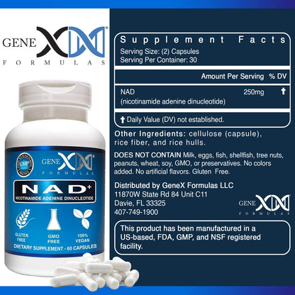 Genex NAD+ 250mg – 60 Capsules | Actual NAD+ (Nicotinamide Adenine Dinucleotide)