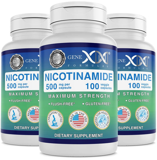 Genex Formulas Nicotinamide 500mg (3-Pack) | Flush-Free Niacinamide for Skin Health & Energy