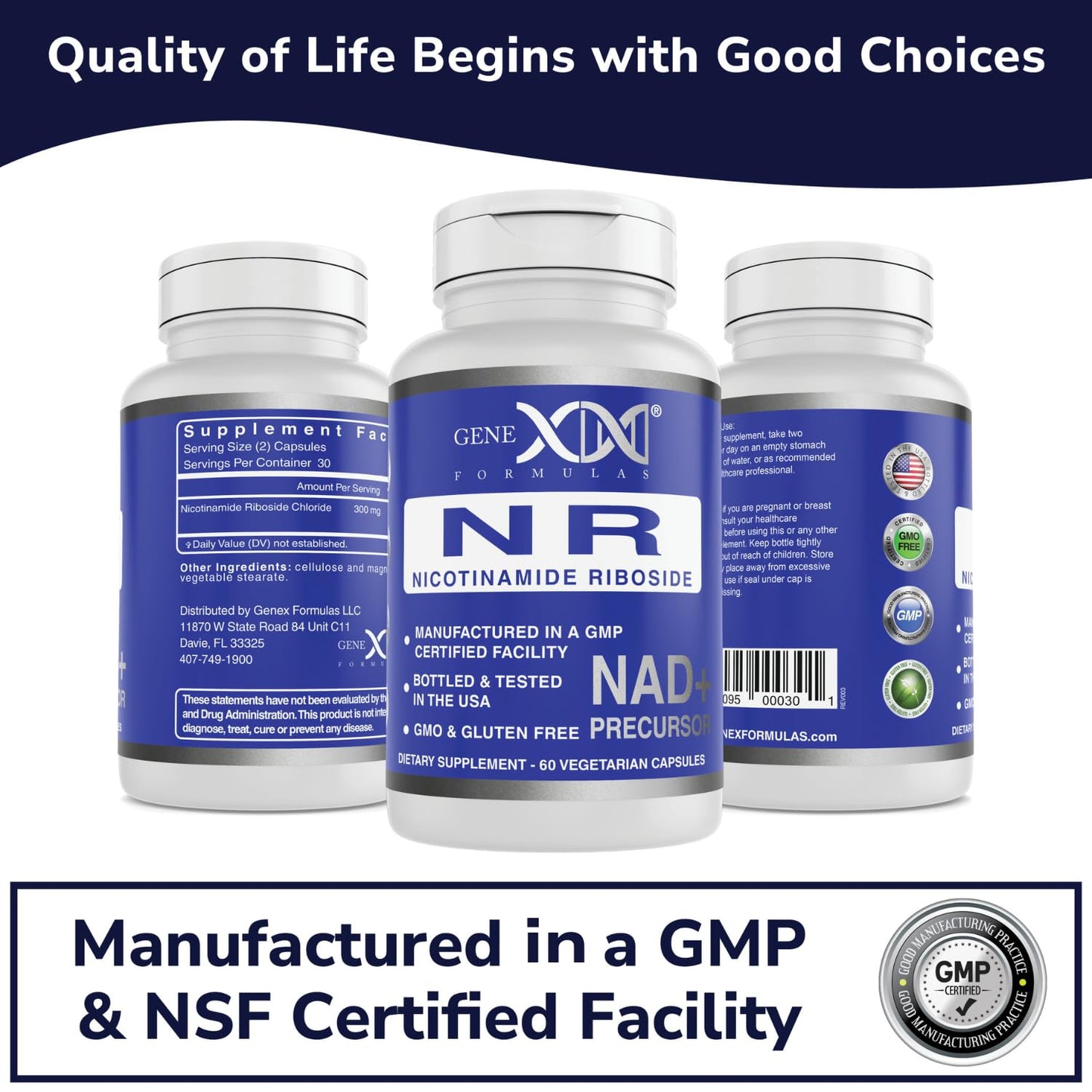 Genex Formulas NR Nicotinamide Riboside 300mg/Serving – 60 Capsules | NAD+ Precursor, GMP-Certified