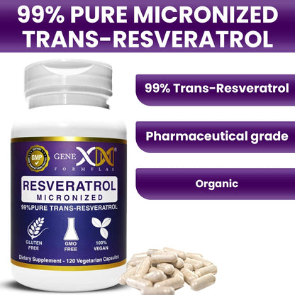 Genex Formulas 99% Micronized Trans-Resveratrol 1000mg + BioPerine, 120 Capsules