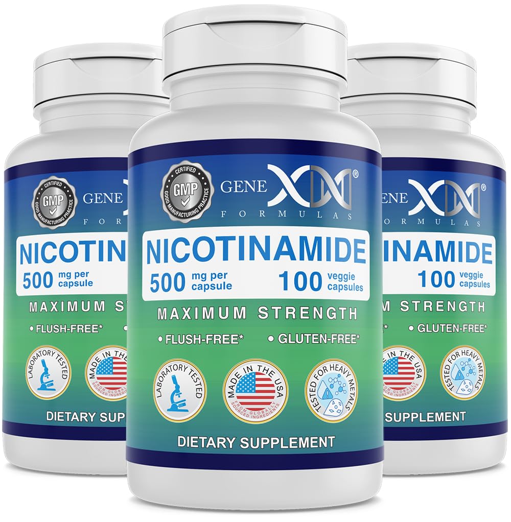 Genex Formulas Nicotinamide 500mg (3-Pack) | Flush-Free Niacinamide for Skin Health & Energy