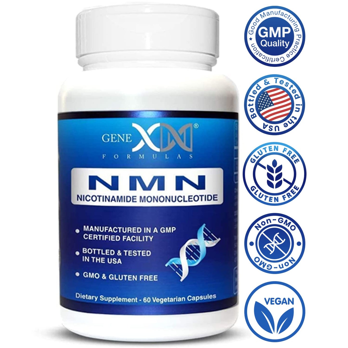 Genex Formulas NMN 250mg - 60 Capsules | 99% Pure NMN for NAD Support, DNA Repair & Healthy Aging | GMP Certified