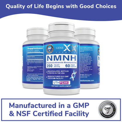 Genex Formulas 250mg NMNH (60 Capsules - 30 Servings) | Uthpeak™ NMNH (Dihydronicotinamide Mononucleotide) NAD+ Precursor for Healthy Aging - Non-GMO, Gluten-Free, Vegetarian