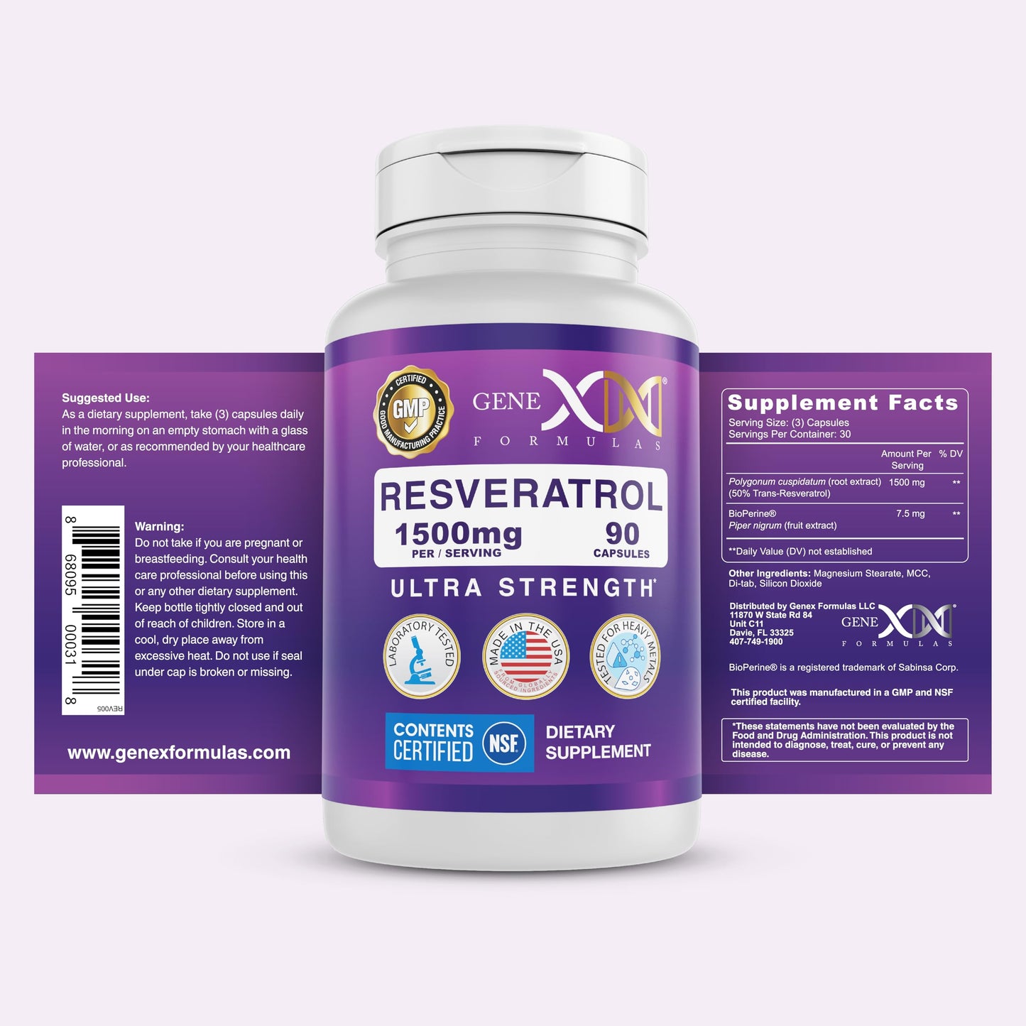 Genex Formulas Resveratrol 1500 mg – NSF Certified, Gluten Free, 90 Count